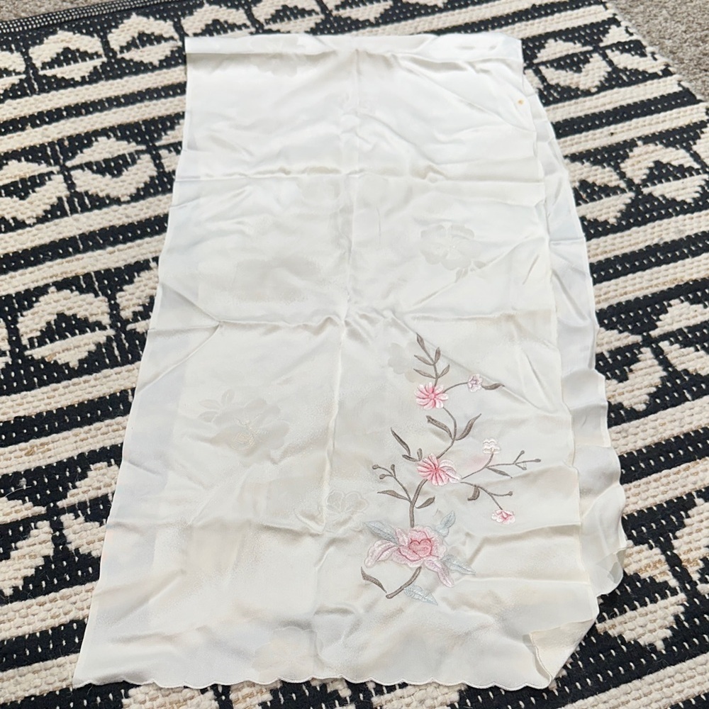 Vintage Floral Embroidered silk Scarf